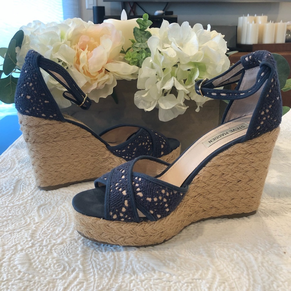 Steve Madden Blue Crochet Espadrille Wedge